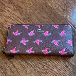Coach Accordion Zip Wallet Happy Bird Print